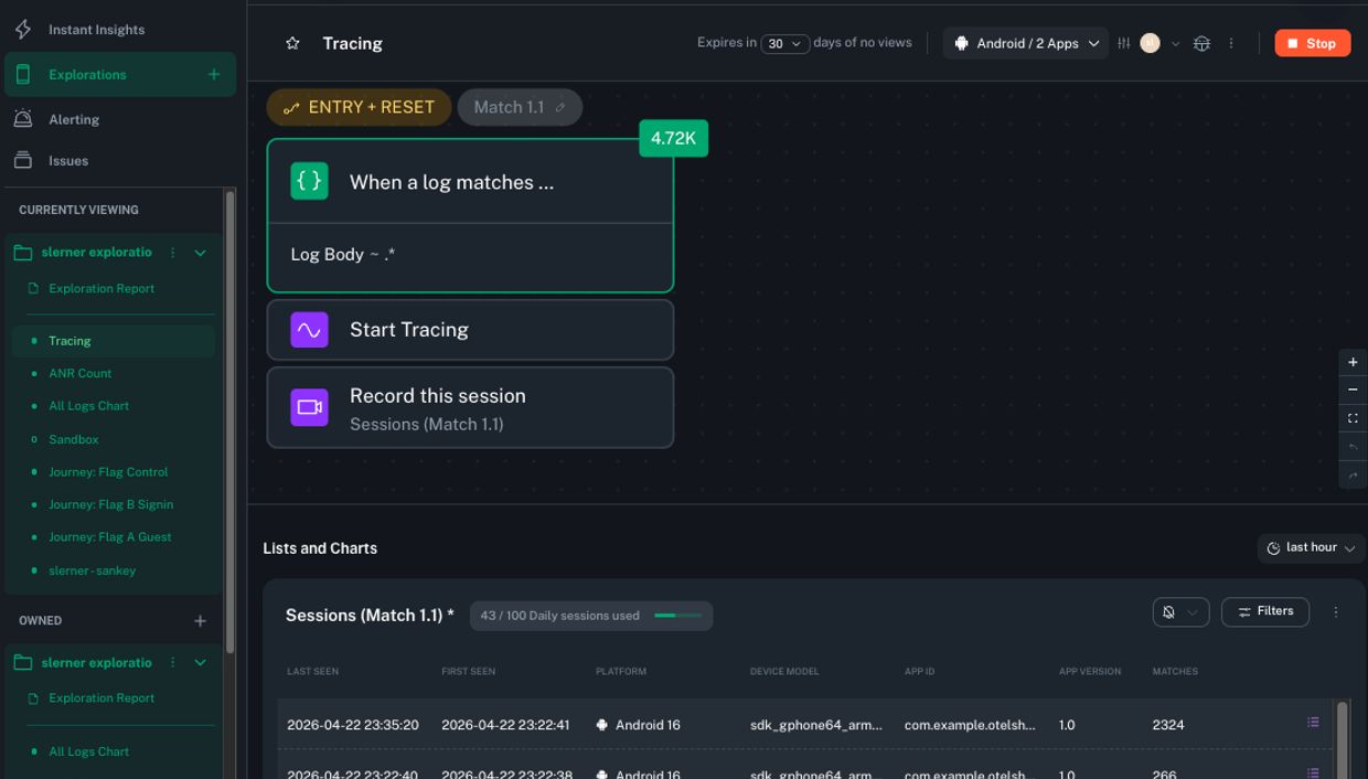Start tracing workflow action