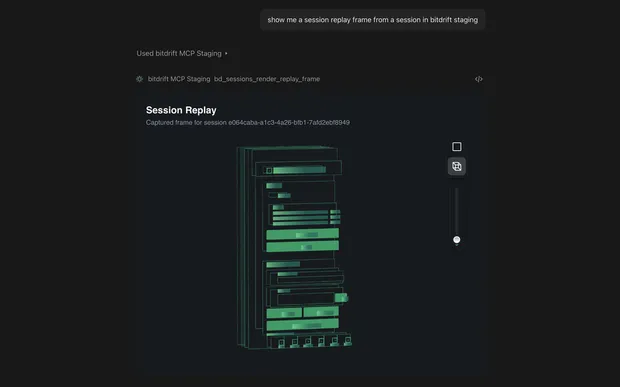 A session replay frame retrieved with the bitdrift MCP server