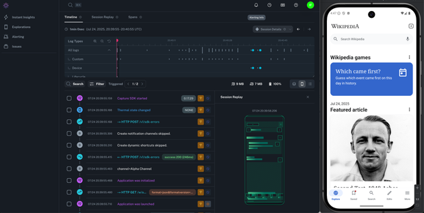 How your Session Timeline should look after successful instrumentation.