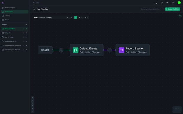 A Simple workflow that tells the SDK to record a session when the device orientation changes.
