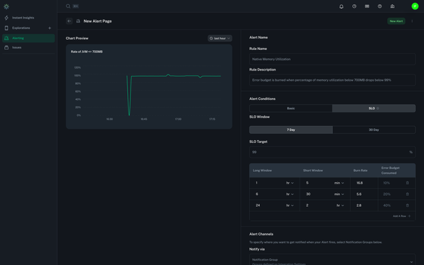 SLO alert configuration page